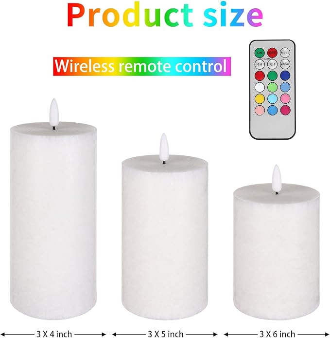 ANGELLOONG Color Changing Candles with Remote, Glass Flameless Candle for Room Decor, Set of 3 Battery Candles with Timer for Indoor Home Decor (Multicolor)