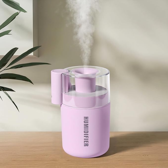 Small Mini Humidifier, USB Desk Cool Mist Humidifier Personal Portable Quiet Table Desktop Humidifiers for Cooling Home Office Car Summer Travel (180ml, Pink)
