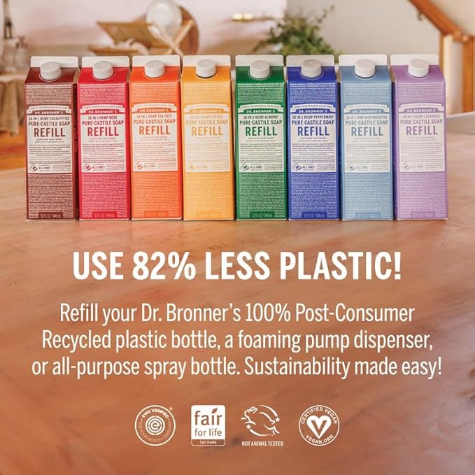 Dr. Bronner's Pure-Castile Liquid Magic Soap Refill - Made with Regenerative Organic Certified Oils, 86% Less Plastic per Quart - 18-in-1 Uses for Face, Body Wash, Hand Soap Refill- Lavender, 32oz