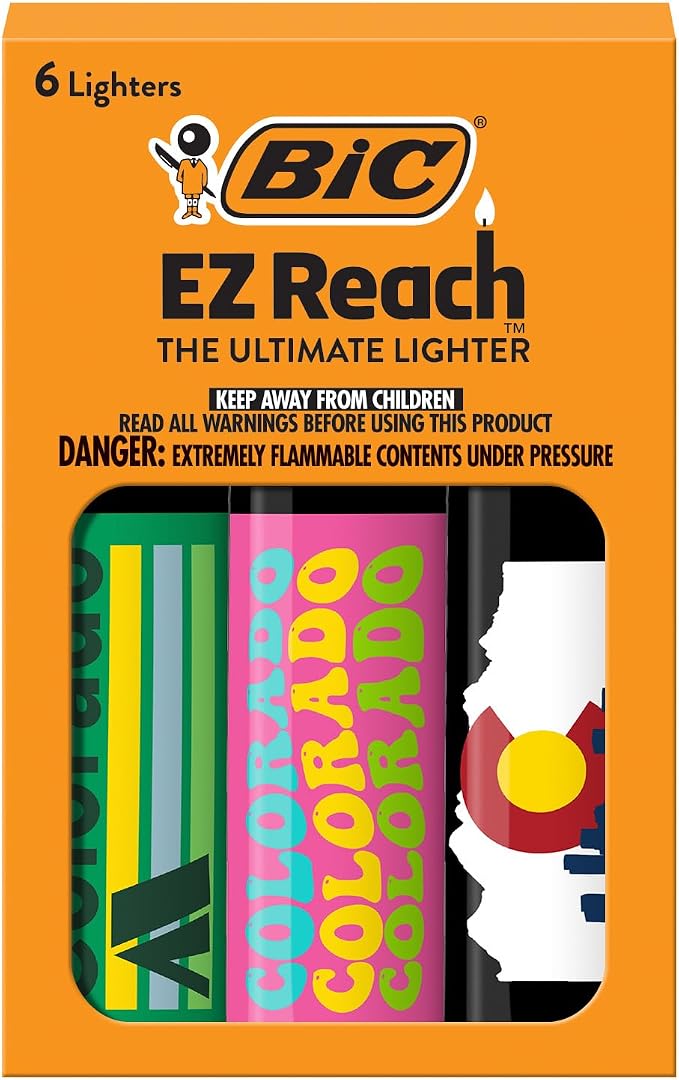 BIC EZ Reach Candle Lighter, The Ultimate Lighter with Wand for Candles, Colorado, Assorted Designs, 6 Count Pack of Lighters