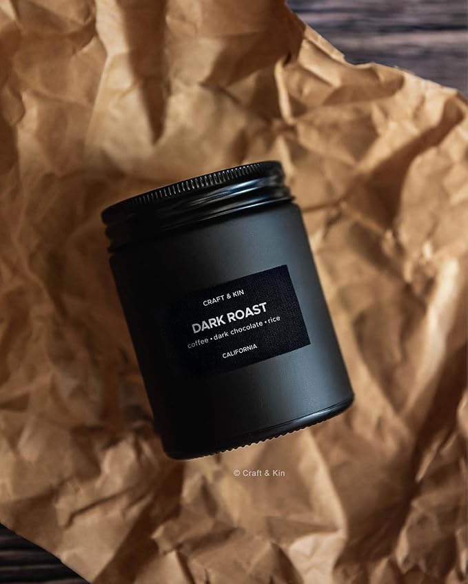 Craft & Kin Premium Dark Roast Coffee Scented Candle – Long Lasting, 45 Hour Burn Time – Luxury Black Natural Soy Scented Candle for Men with Wood Wick – Room Decor and Aromatherapy – 7.6 oz