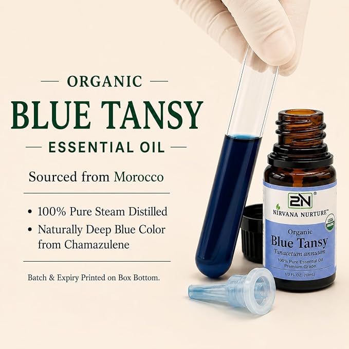Blue Tansy Essential Oil, USDA Certified Organic, 100% Pure Undiluted, Aromatherapy Oil for Diffuser, Hair & Skin Care