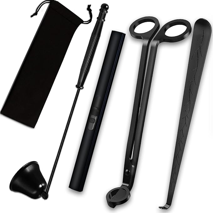 4IN1 Candle Accessory Set, Rechargeable Candle Lighter, Candle Wick Trimmer Cutter, Candle Snuffer & Candle Wick Dipper for Candle Lover Aromatherapy Gift, Stainless Steel Candle Care Kit