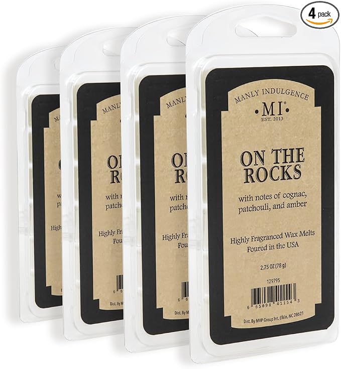 Manly Indulgence On The Rocks Scented Wax Melts, Wax Melt Warmer Cubes, Long Lasting Scented Wax Warmer Cubes, 4 Pack, 6 Cubes Each - Made in The USA