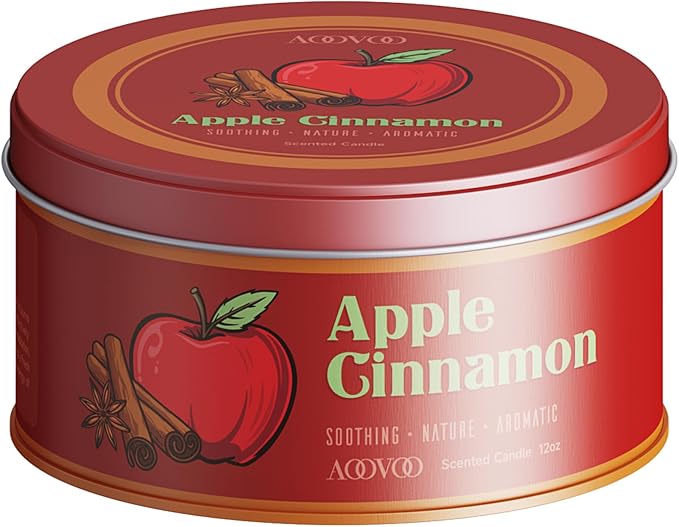 AOOVOO Apple Cinnamon Candle - 3 Wick 12oz Large Fall Candles, Soy Wax Strong Scented Candle Non Toxic, Long Lasting Aromatherapy Candle for Home, Holiday Gift for Women Men