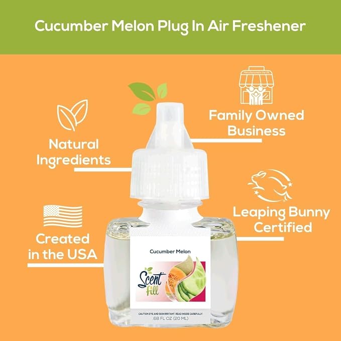 Scent Fill Cucumber Melon Plug in Air Freshener, Scented Oil Refills, 2 Refills + Diffuser