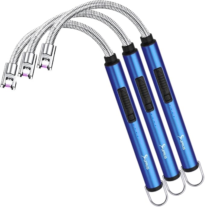 SUPRUS Electric Candle Lighter USB Type C Rechargeable Lighter Steel Shell & Hanging Hook with 360° Flexible Neck(Dark Blue, 3)
