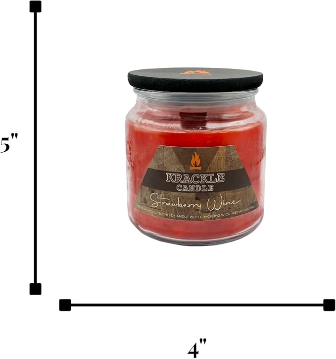 Krackle Candle | Strawberry Wine | 16 oz Scented Candle with Natural Crackling Wooden Wick | Poured in the USA | Fruity Strawberry & Summer Berry Fragrance