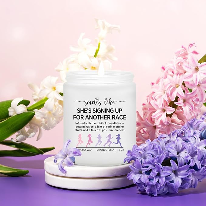 Marathon Runner Gifts for Women - Cool Running Gift Ideas for Runners - NYC, Half, Track and Field, Cross Country, 5K 10K Run Marathon Essentials - Lavender Scented Candle