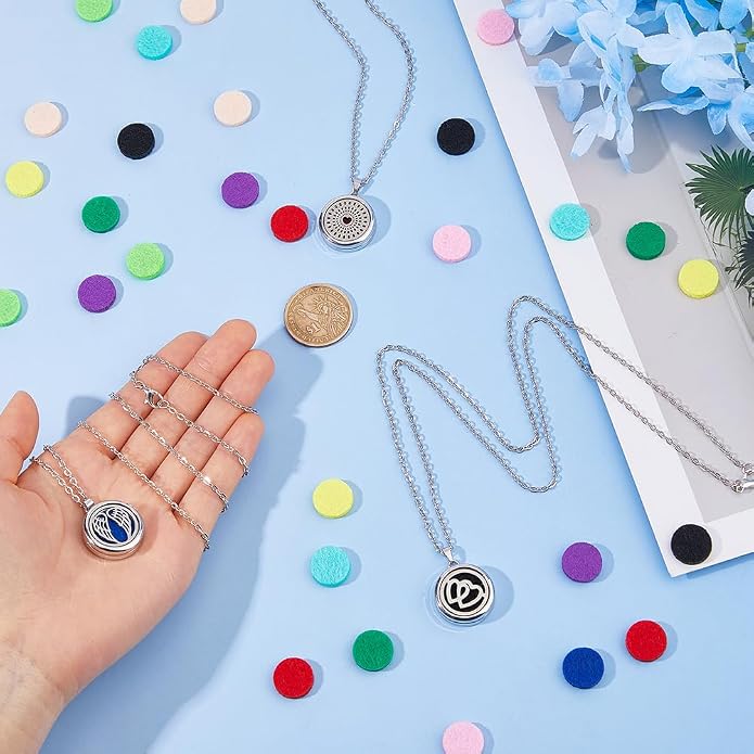 3 Sets Aromatherapy Essential Oil Diffuser Necklace 3 Styles Diffuser Stainless Steel Oil Pendant with Felt Pads Wing and Heart Aromatherapy Locket Necklaces Gift for Woman Men