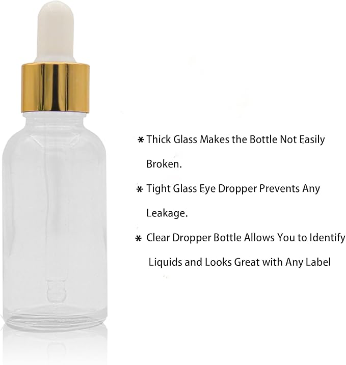 12 Pcs Glass Dropper Bottles with Eye Dropper Dispensers Lab Dropping Bottles with 2Pcs Long Pipettes 2Funnel and12 Label for Travel Cuticle Massage Essential Oils Perfume (Clear,1oz)