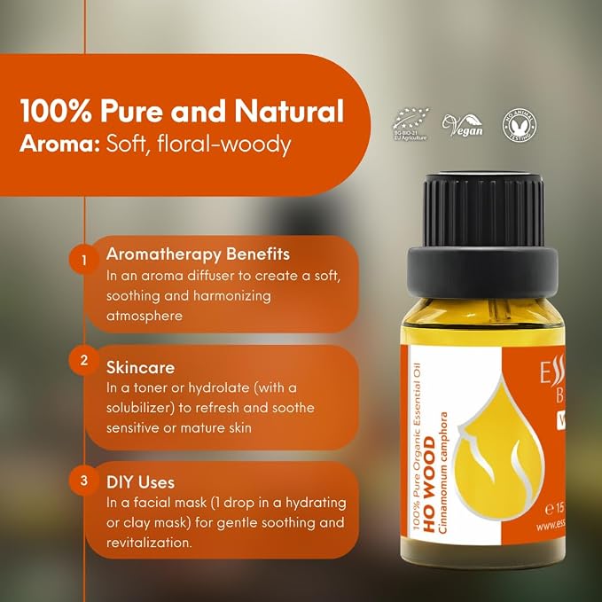 Essences Bulgaria Ho Wood Essential Oil 15ml (0.51 Fl Oz) | Cinnamomum camphora | 100% Pure, Natural, Undiluted | Aromatherapy, Cosmetics | Vegan, Non-GMO, Cruelty-Free