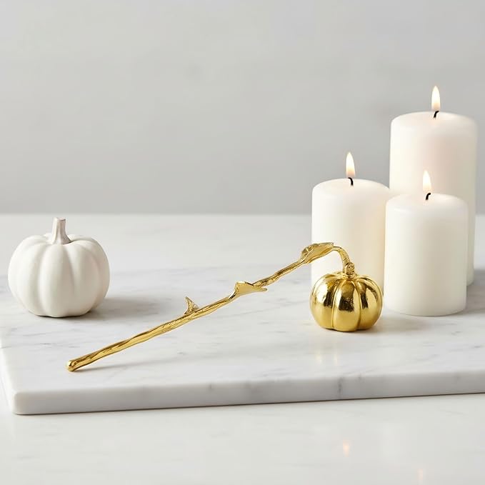 AIM & GGKK Gold Pumpkin Candle Snuffer Extinguisher - Long Handle for Safe Flame Out,Decorative Snuffers Accessory for Candle Lovers