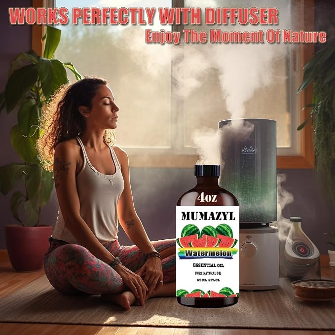 Watermelon Essential Oil, Watermelon Oil 4 Fl Oz 120ML for Diffuser Humidifier Yoga Cleaning DIY Candle Soap Making MUMAZYL Essential Oils