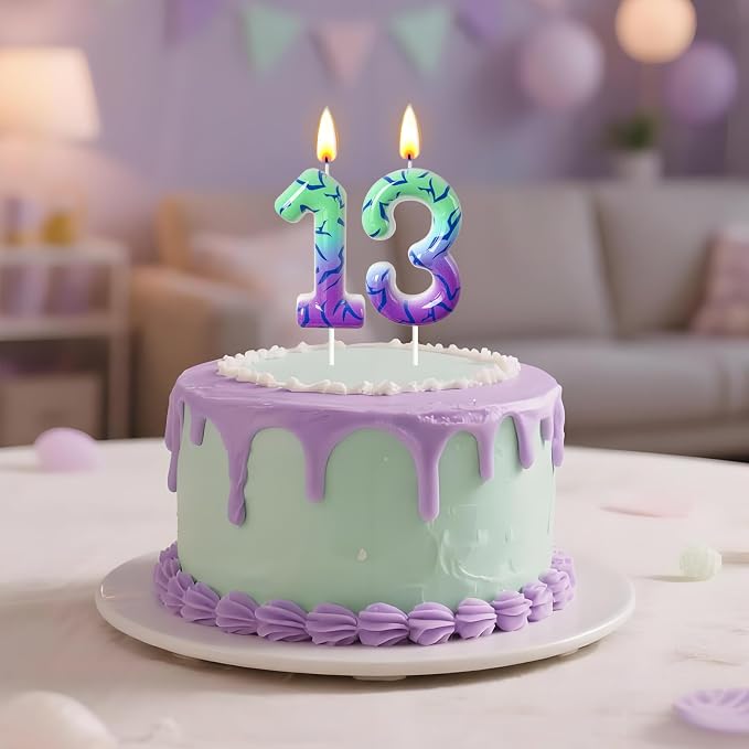 Number 3 Birthday Candle for Cake – Purple Green Gradient Number Candle with Mystic Rune Pattern, Decorative Cake Topper for Anniversary & Celebration
