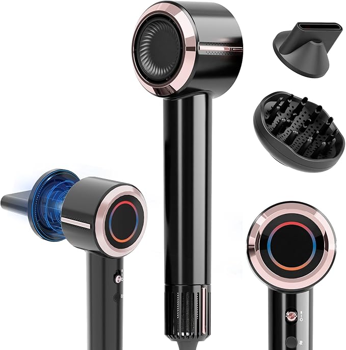 CINOSTAR Hair Dryer, Fast Drying Blow Dryer with Diffuser, with 110, 000RPM Brushless Motor&Ionic Technology No Heat Damage, Lightweight for Women and Travel, Low Noise, Black & Blush Rose