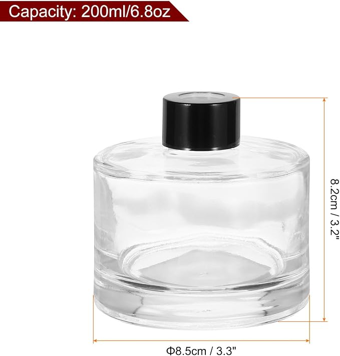 HARFINGTON 4pcs 200ml/6.8oz Empty Glass Diffuser Bottle 3.2" x 3.3" Refillable Fragrance Accessories Aromatherapy Jar Container for Replacement Reed Diffuser DIY Home Bathroom Transparent
