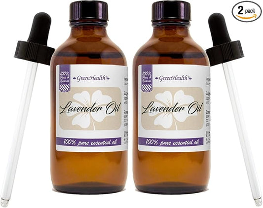Lavender Essential Oil - 4 fl oz (Pack of 2) | 100% Pure & Therapeutic Grade | for Diffuser, Aromatherapy, Relaxation, DIY, Candles | Amber Glass Bottles with Droppers – GreenHealth