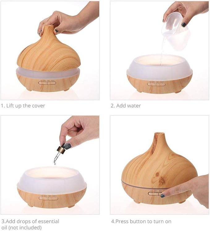 Aroma Essential Oil Diffuser, JoySusie 500ml Wood Grain Ultrasonic Cool Mist Whisper-Quiet Humidifier with Color LED Lights Changing & 4 Timer Settings, with Remote Control (Brown)