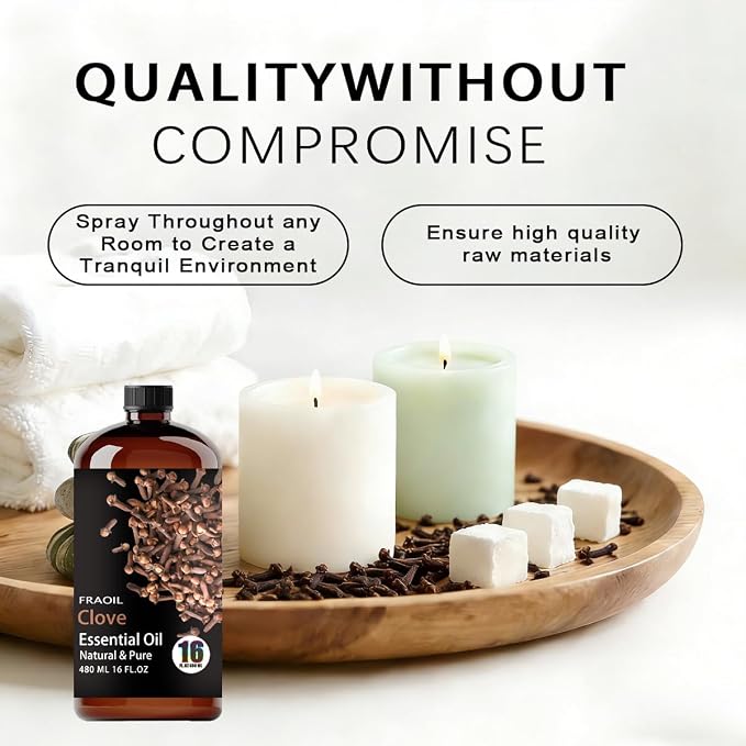 Clove Essential Oil, Clove Oil 16 Fl Oz 480ML for Diffuser Humidifier Yoga Cleaning DIY Candle Soap Making Essential Oils