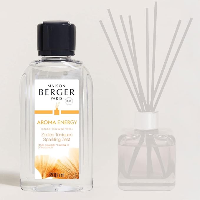 MAISON BERGER Reed Diffuser Refill, 200 ml, Aroma Energy | Fragrance Refill for Reed and Ceramic Diffusers, Passive Diffusion, ~6 Weeks, No Flame or Electricity, Made in France