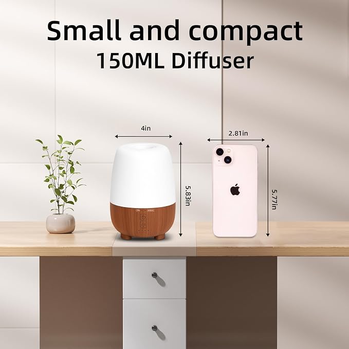 SPLITSKY Rechargeable Battery Essential Oil Diffuser 150ML, Portable Cordless Aromatherapy Diffuser, 7-Color LED Light, 7 Hours Run Time, Quiet Design, Safe Auto Shut-Off, for Office, Home, Outdoor
