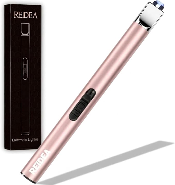 REIDEA Candle Lighter Long USB Rechargeable Arc Windproof Flameless with Safety Switch Buttom for Home Kitchen BBQ Camping Stove