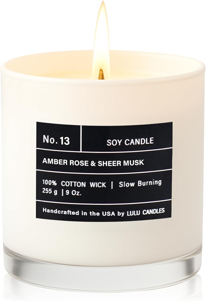Lulu Candles | Amber, Rose & Sheer Musk II | Luxury Scented Soy Jar Candle | Hand Poured in The USA | Highly Scented & Long Lasting- 9 Oz.
