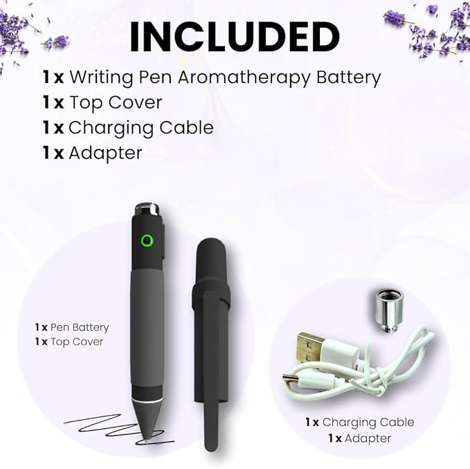 Aromatherapy Writing Pen Battery with Real Ink Tip and Hidden Diffuser Port, Soft Touch Ballpoint for Note Taking, Signature, and On-the-Go Relaxation, Rechargeable Wellness Gift for Office or Travel