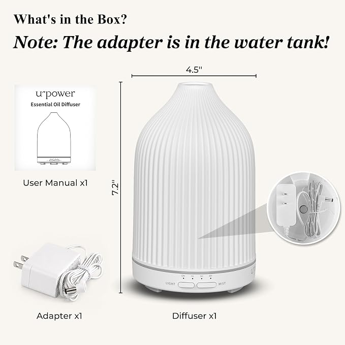URPOWER 300ML Essential Oil Diffusers for Home Ultrasonic Aromatherapy Diffuser Up to 10hrs with 7-Color LED Lights Auto Shut-Off High/Low Mist - Diffuser Oil Machine Humidifiers for Bedroom Office