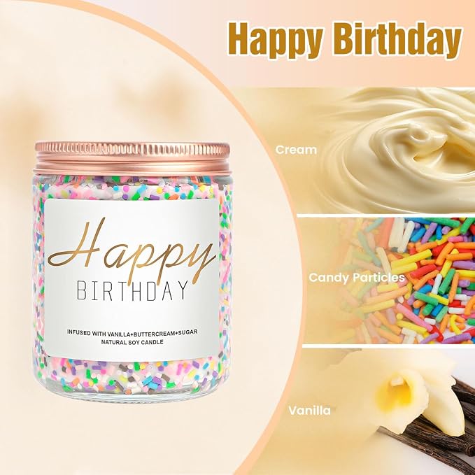 Candles for Birthday, Vanilla Cream Scented Candle 7OZ, Happy Birthday Candle Gifts for Women Her Best Friend, Unique Cute Soy Candles Non Toxic Aromatherapy