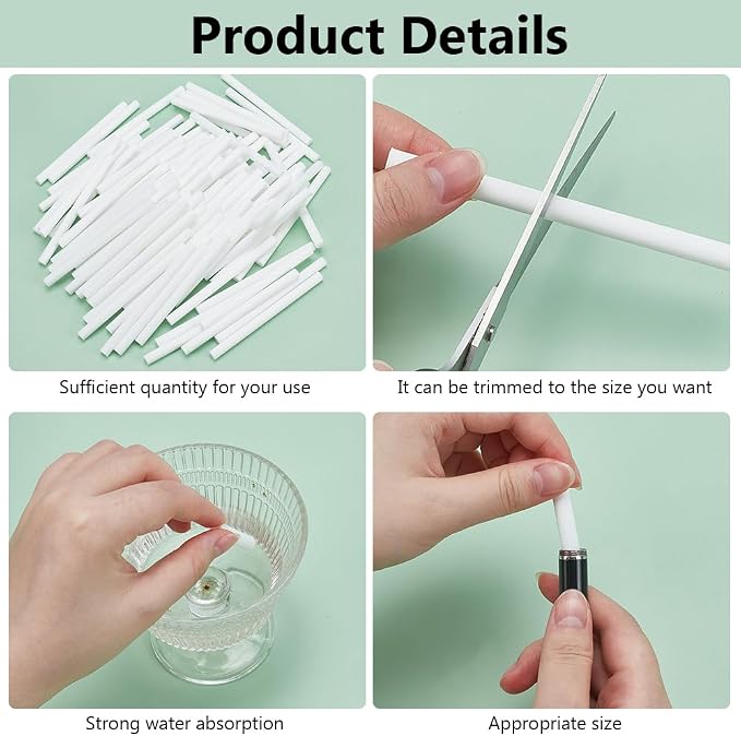 WEBEEDY 100 Pcs Humidifier Sticks Refill Mini Humidifiers Car Filters Replacement Parts Essential Oil Diffuser Sticks for Home Office Cool Mist Portable USB Mini Humidifier (4x0.3 Inch/10x0.7 cm)