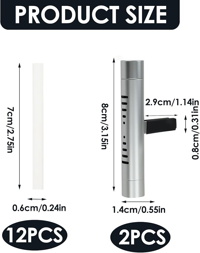 2 Pcs Car Air Essential Oil Diffuser Vent Clip with 12 Pcs Odorless Refill Sticks, Premium Aluminum Air Freshener Diffuser Suitable for Cars, Office, Kitchen (Red, 2 Pcs) (Silver-2 Pcs)