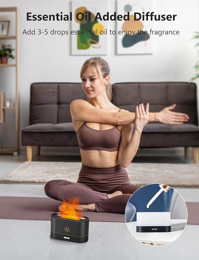 PIZAY Air Humidifier, Essential Oil Diffuser with Led Flame Light - 7 Colors, 180mL Capacity (8 Hours), Noiseless Operation, Auto-Off Protection - Perfect for Home Bedroom Office Gifts(White)