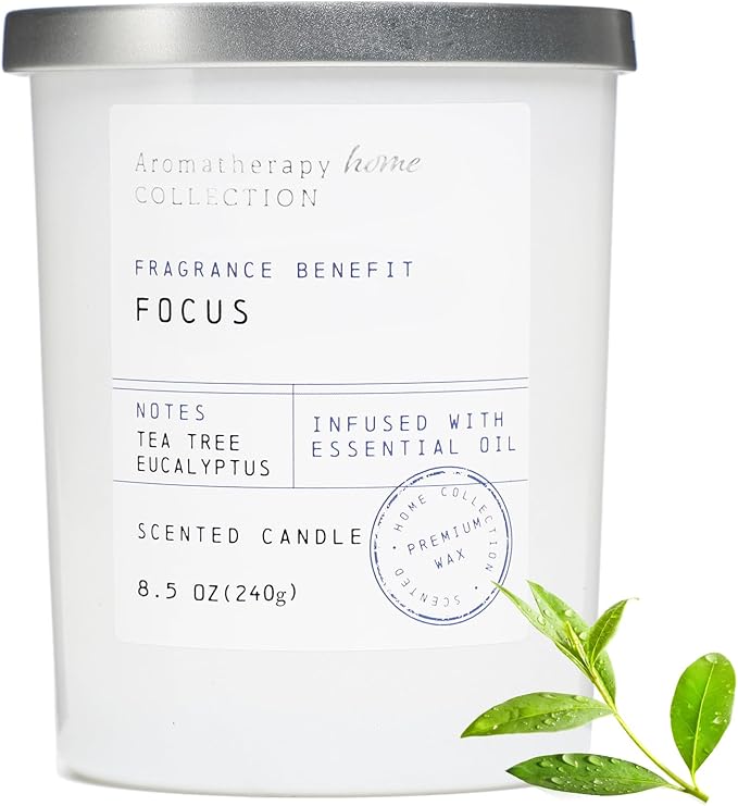 Eucalyptus & Tea Tree Scented Candles - Summer Candles,White Candle,8.5oz | for Stress Relief, Meditation, Yoga, Relaxing SPA, Natural Soy Wax for Womens