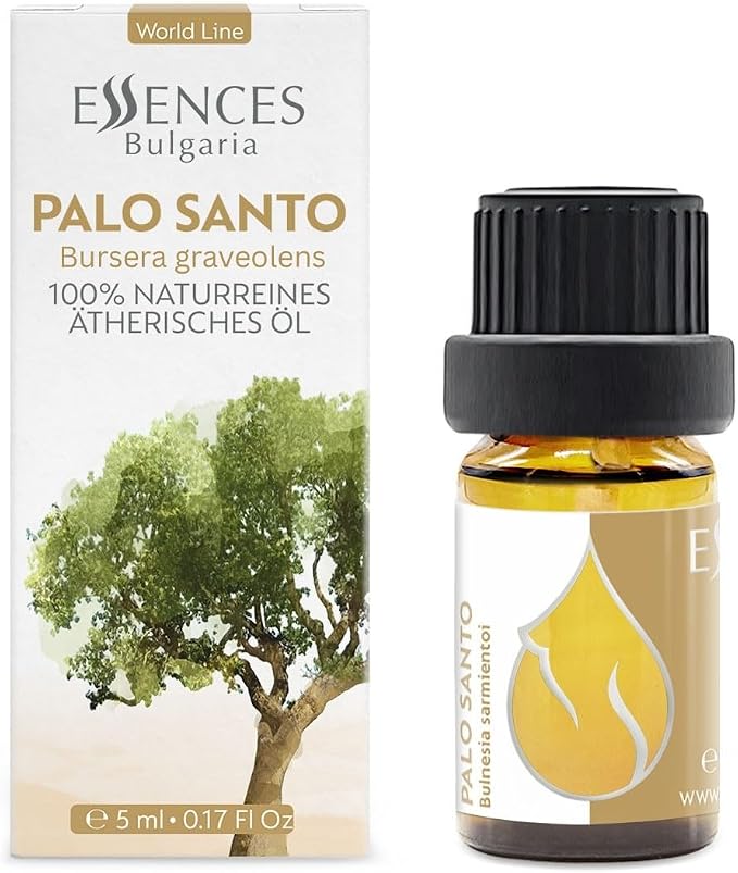 Essences Bulgaria Palo Santo Essential Oil 0.17 Fl Oz 5ml Bulnesia Sarmientoi - 100% Pure Natural Undiluted Therapeutic Grade Aromatherapy for Diffuser Humidifier Candle Making Hair and Beard Growth