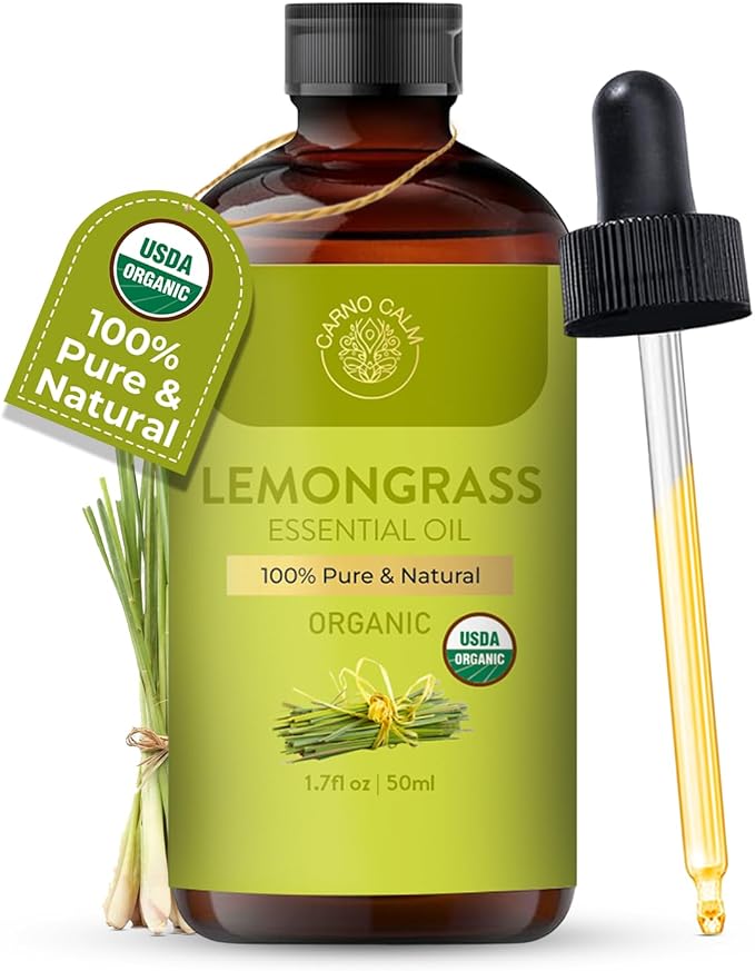 Lemongrass Essential Oil | USDA Certified Organic Lemongrass Oil | for Aromatherapy Skin & Hair | Diffusers Soap & Candle Making | 1.7 fl. Oz