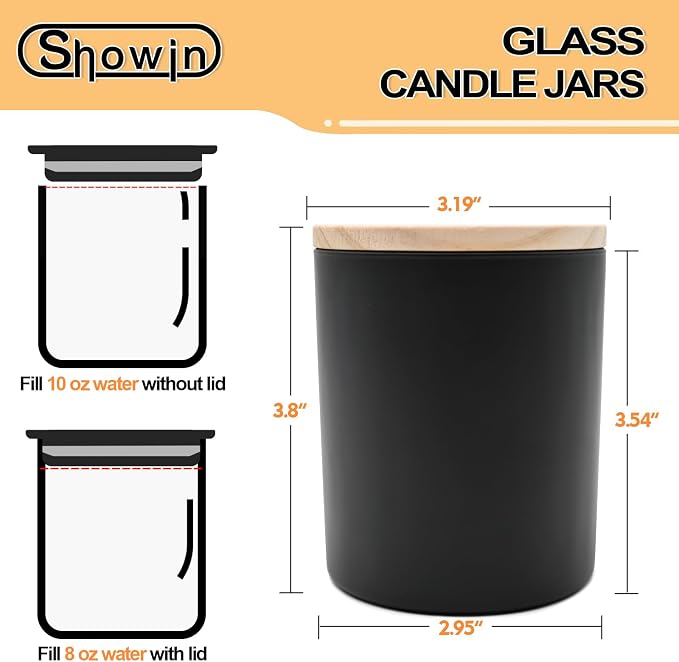 SHOWIN 10 OZ Thick Candle Jars for Making Candles 15 Pcs, Empty Jars with Wood Lids for Candle Making, Sample Container, Matte Black