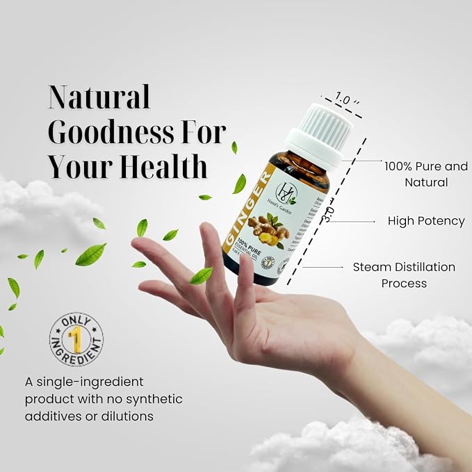 Hami’s Garden Ginger Essential Oil – 100% Pure and Natural – Premium Grade with Glass Dropper – for Massage, Skin Care, DIY Products and Diffuser – 0.68 fl Oz/20 mL