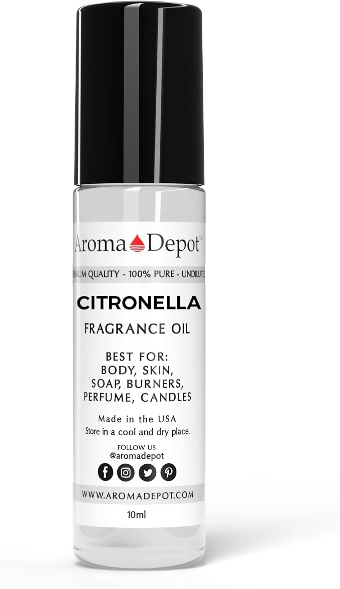 Citronella 10ml. Fragrance Oil I Perfume I Skin Oil I Scented Oil. DIY Projects Such as Candles, Bath Bombs, Body Butters, Creams & Lotions. Few Drops in The Diffuser, Burners, or Warmers.