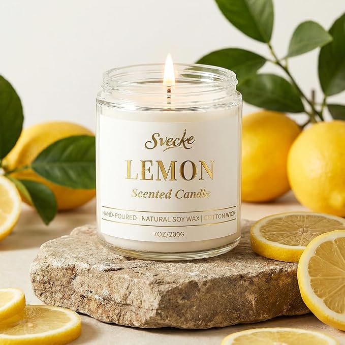 Lemon Scented Candle 7oz Soy Wax Jar Candle Long Burning Aromatherapy Candle for Home Bedroom Gift for Women Men Housewarming New Home Gift