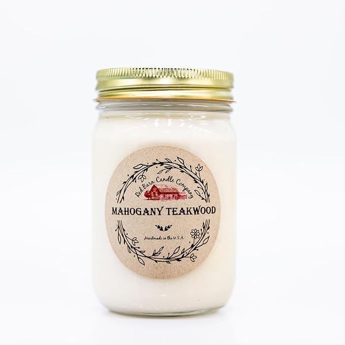 Teakwood Aromatherapy Candle 12 oz | 100% All-Natural Soy Wax & Essential Oil Infused | 40+ Hour Burn Time | Pet Safe + Smoke Odor Eliminating | Handmade in U.S.A. | Non-Toxic Candles