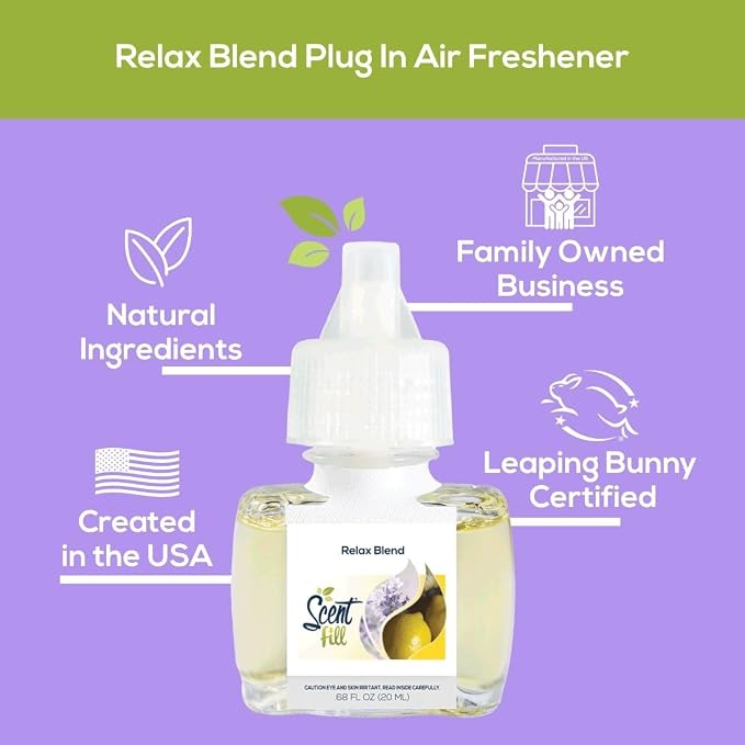 Scent Fill Relax Blend Plug in Air Freshener, Scented Oil Refills, 2 Refills + Diffuser