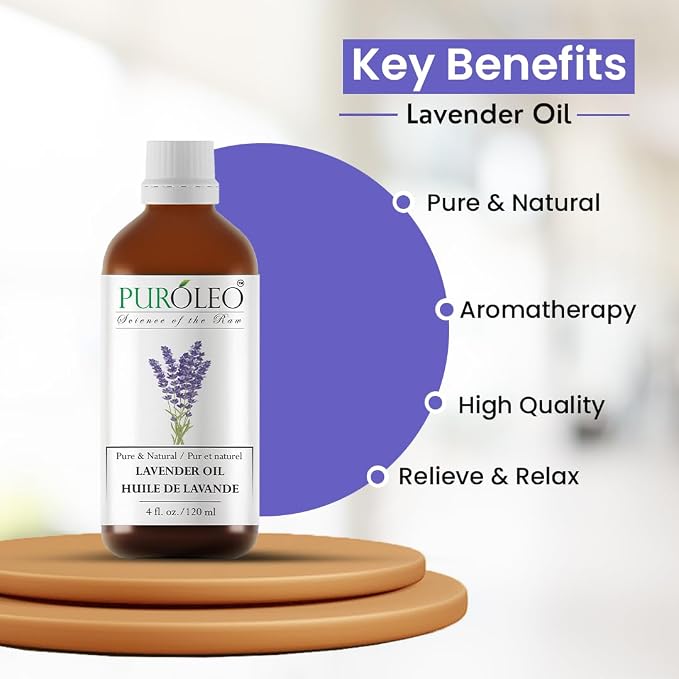 PUROLEO Lavender Essential Oil 4 Fl Oz/120 ML (Packed in Canada) 100% Pure Natural Undiluted for Aromatherapy, Aromatherapy Oil for Sleep, Relaxation Bulgaria France Oil Diffuser