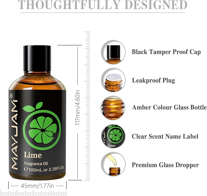 MAYJAM 100ML/3.38FL.OZ Lime Fragrance Oils with Glass Dropper, Essential Oils for Diffusers, Long Lasting Scented Oils for Soap Candle Making