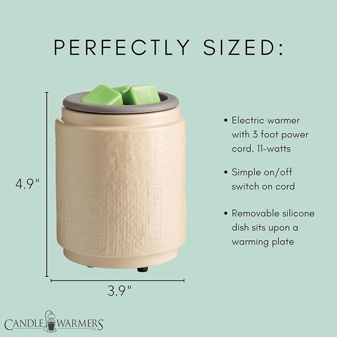 Candle Warmers ETC. Wax Melt Fragrance Warmer for Scented Wax Melts, Cubes, Tarts with Silicone Dish Top|Natural Linen Cream Ceramic