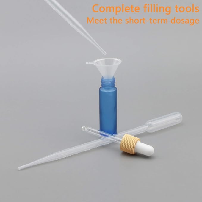 Ellbest 10ml Essential Oil Glass Dropper Bottle 10pcs Colorful Glass Bottles with Eye Dropper for Travel, Leak-Proof Refillable Mini Sample Vials with Funnels & Dropper (Matte Navy Blue)