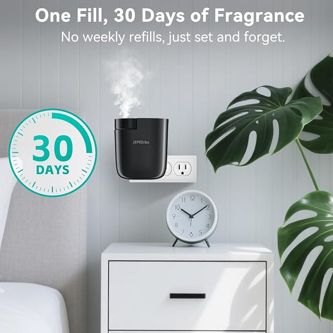 Waterless Diffuser, Plug in Diffuser for Essential Oils,Waterless Essential Oil Diffuser in Wall, Smart Bluetooth App Control, Up to 500 Sq.ft Coverage, Black