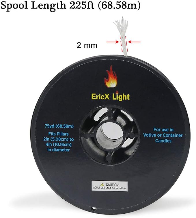 EricX Light Zinc Core Candle Wick 225ft Spool Specialize for Votive or Container Candle Making,Large