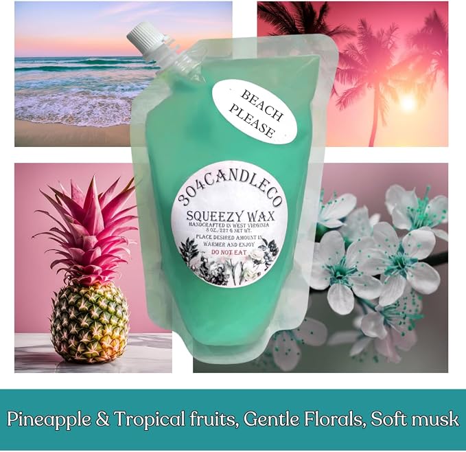 304CandleCo Large Squeeze Soy Wax Melt - 50 SCENTS! - Highly Fragrant & Hand-Crafted - Easy Mix & Match - American Made - Perfect for Wax Warmers (3oz, Beach, Please)